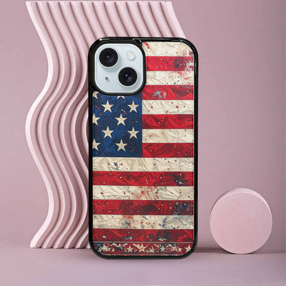 iPhone 15 Case — American Flag Stars And Stripes Motif, Personalized Phone Case