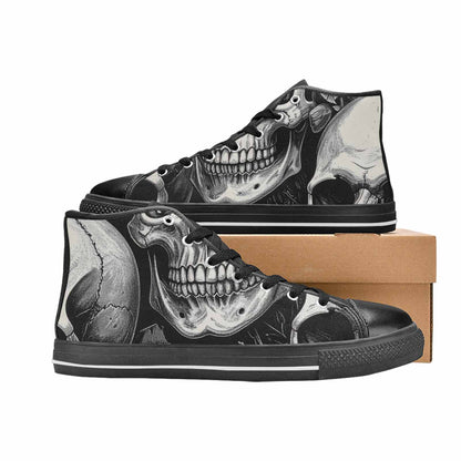 MEN'S Skulls Roses Black Ink High Top Canvas Vibrant Chaos Custom Sneakers