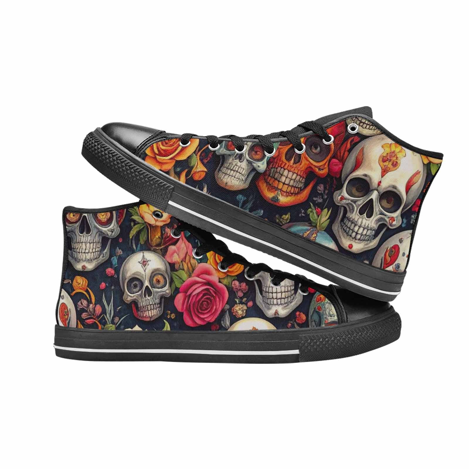 WOMEN'S Skull High Top Canvas Grunge Custom Shoes
