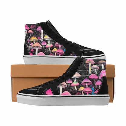 MEN'S Mushrooms Black & Pink Ink High Top Canvas Unique Print Melting Art Custom Print Sneakers
