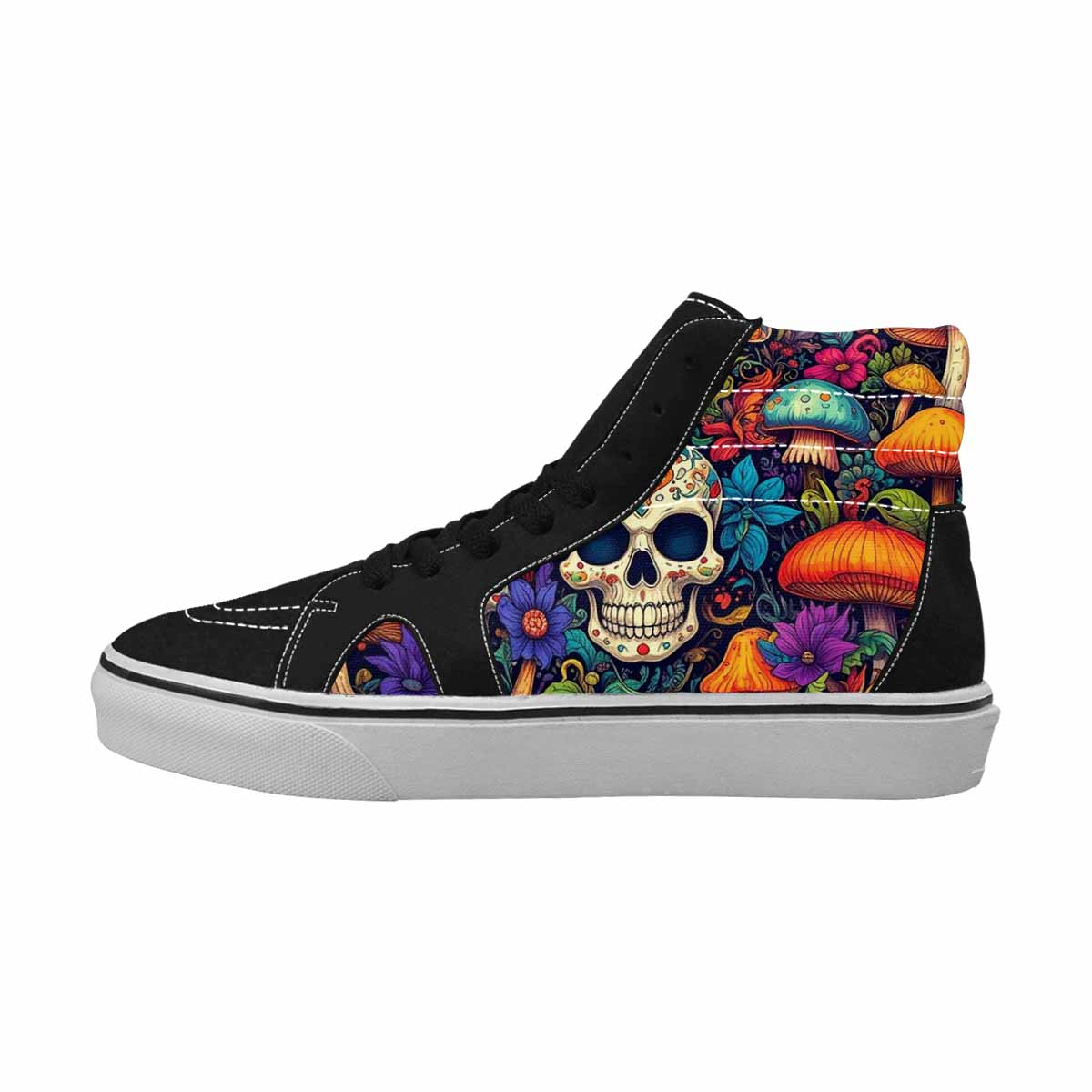 WOMEN'S Mushrooms And Skulls High Top Canvas Vivid Custom Sneakers
