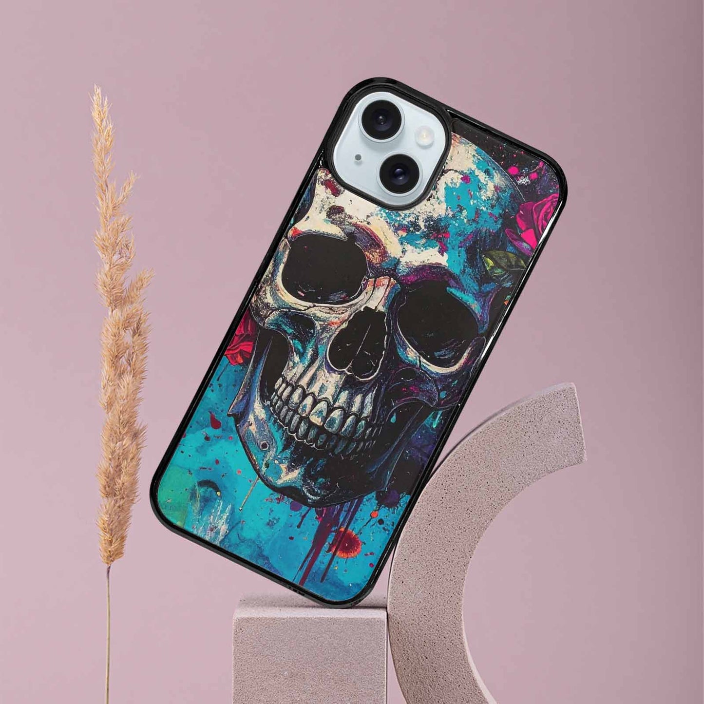 iPhone 15 Plus Case — Skulls Roses Acid Wash Custom, Original Design Phone Case