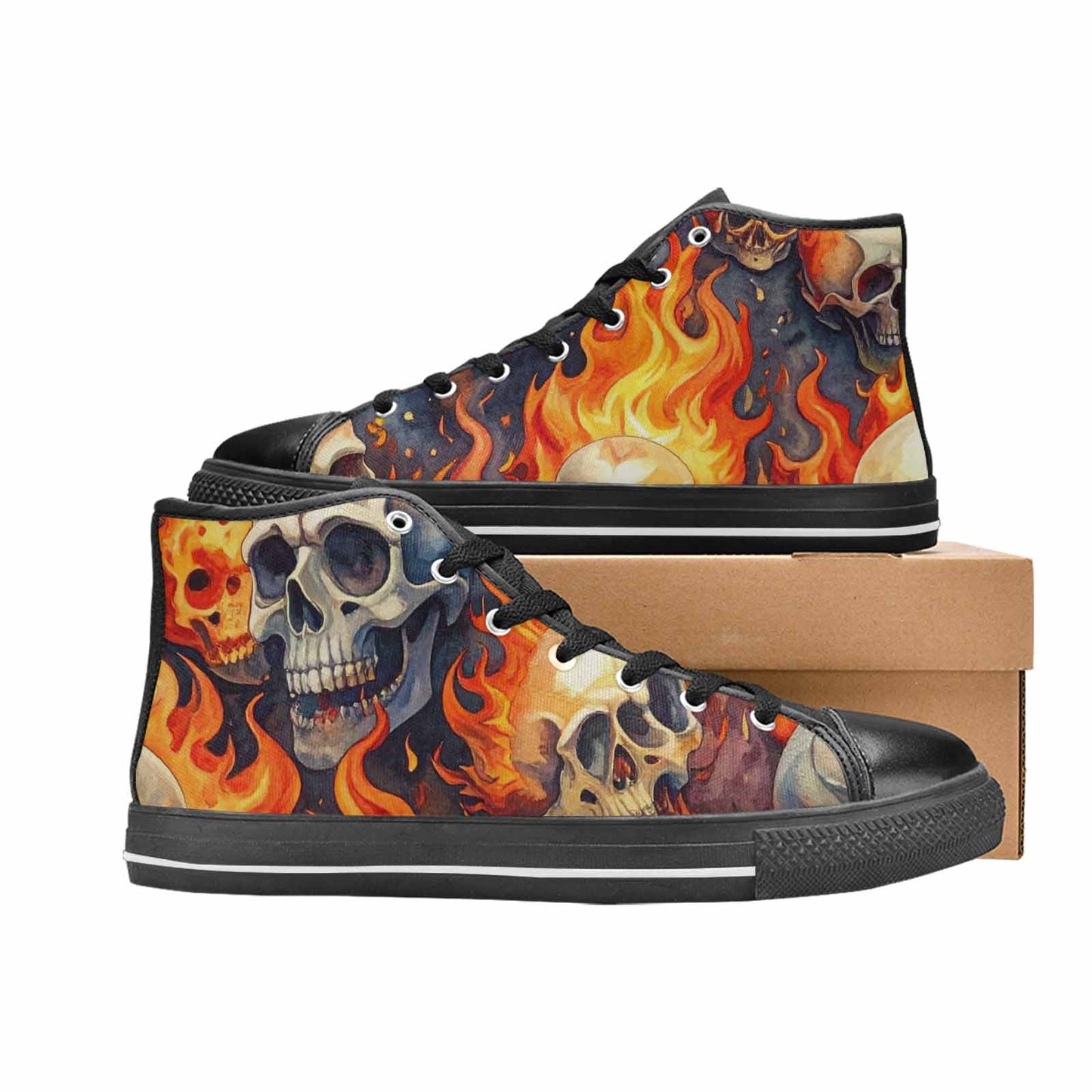 WOMEN'S Skulls - Flaming High Top Canvas Wallpaper Art Shoes