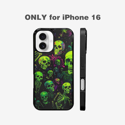 iPhone 16 Case — Skeletons Neon Green Glow Skeletons Pattern, Custom Phone Case