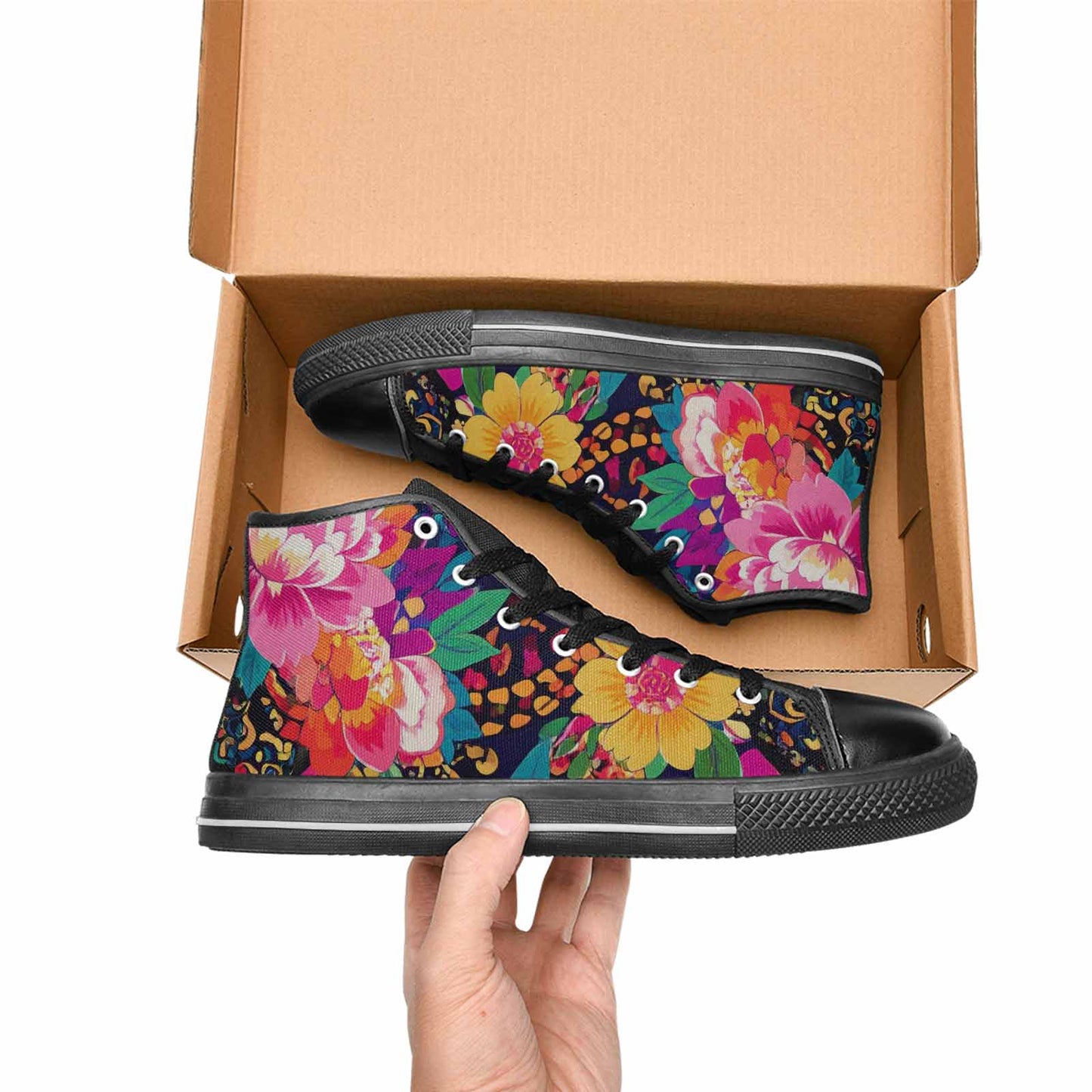 WOMEN'S Floral Snake Print High Top Canvas Surreal Shoes