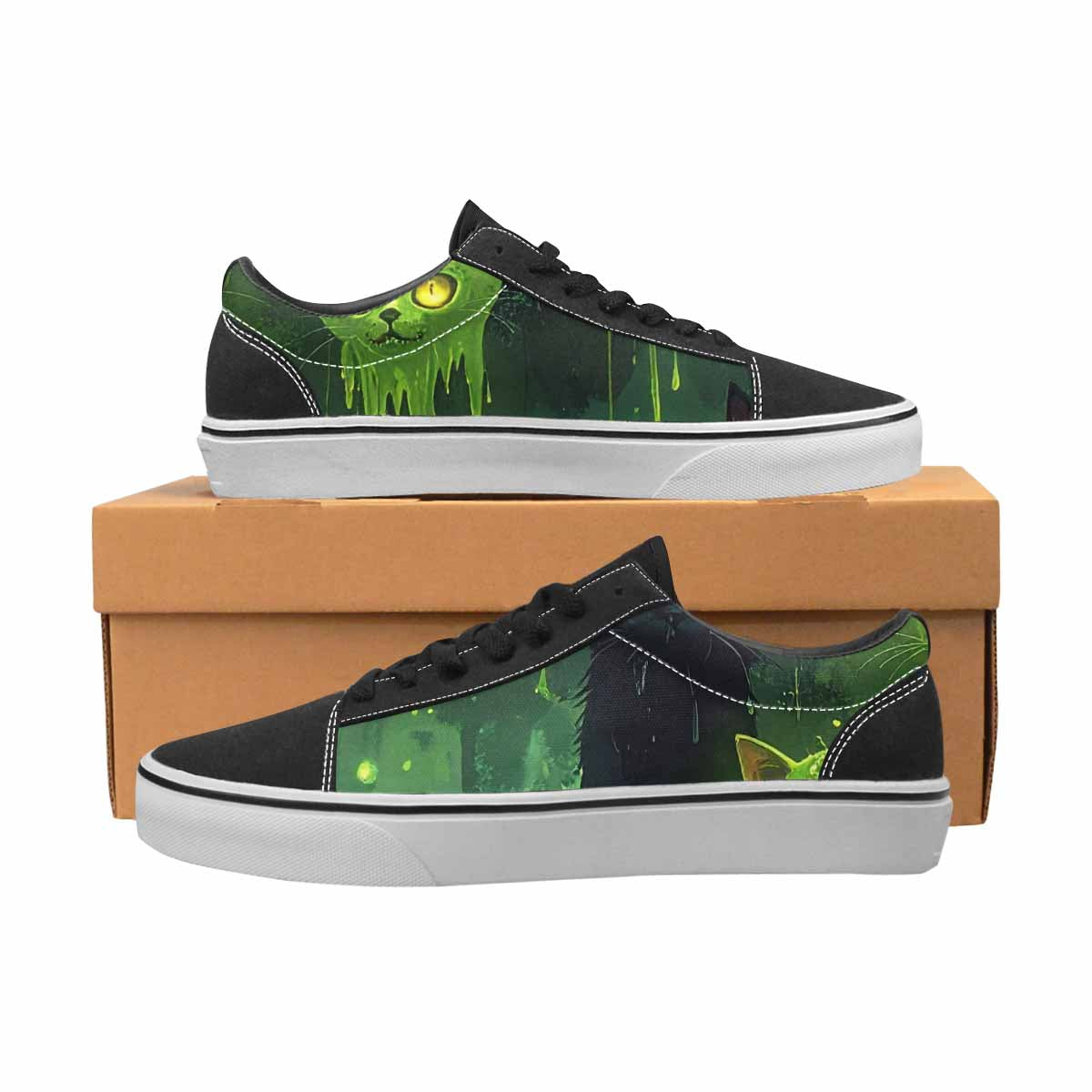 WOMEN'S Toxic Melting Skeleton Cats Lace-Up Canvas Vivid Custom Sneakers