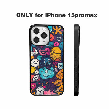 iPhone 15 Pro Max Case — Hand Drawn Icon Doodle Pattern Hundreds, Original Design Phone Case