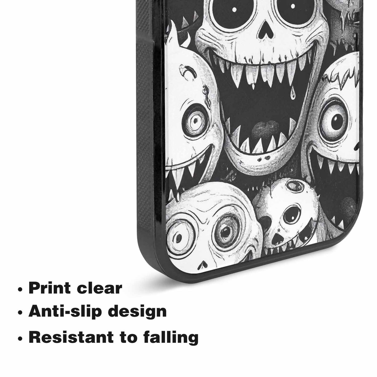 iPhone 15 Plus Case — Black And White Monster Face Collage, Custom Designed Case Cover