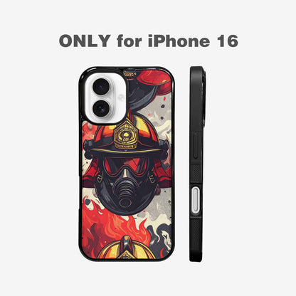 iPhone 16 Case — Firefighter Pattern Flames Axes Helmets Seamless, Unique Phone Case Design