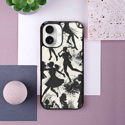 iPhone 16 Case — Bold Dancing Figure Line Art Pattern, Personalized Phone Case