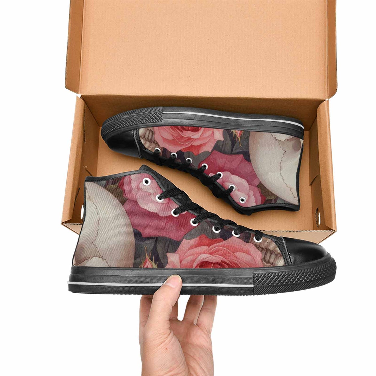 WOMEN'S Skulls Roses Soft Airbrush High Top Canvas Vibrant Chaos Shoes