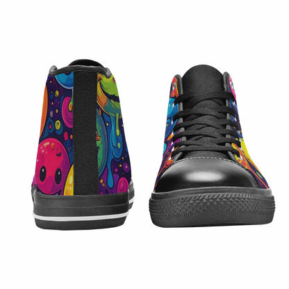 WOMEN'S Yellow Smiley Face High Top Canvas Dark Academia Shoes