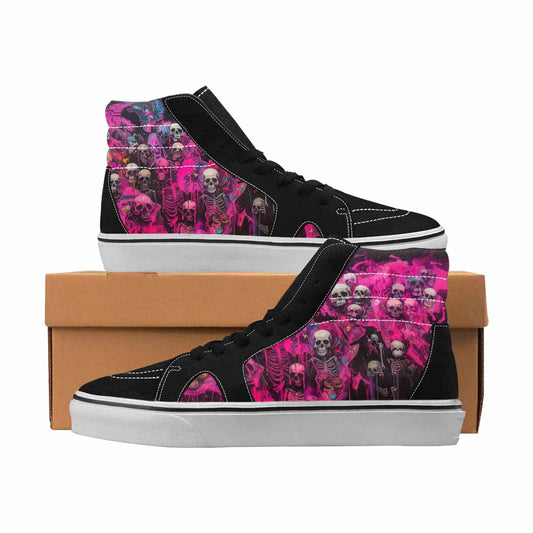 MEN'S Skulls Neon Pink Glow High Top Canvas One Of A Kind Wallpaper Art Custom Print Sneakers
