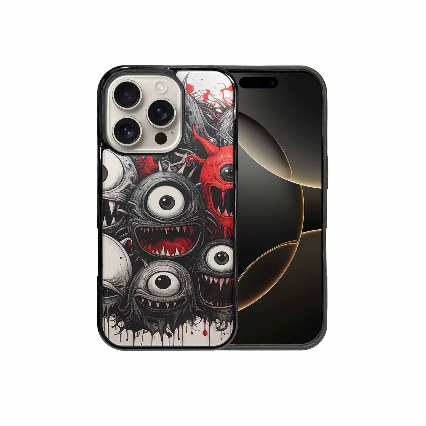 iPhone 16 Pro Case — Multi Eye Monster Black Red Ink, Custom Art Phone Cover