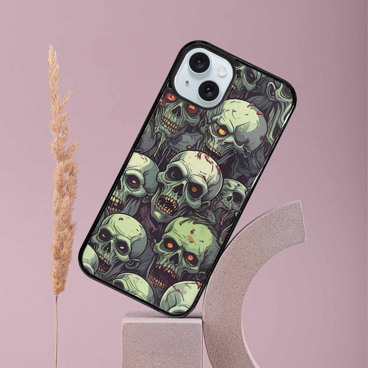 iPhone 15 Plus Case — Zombie Head Pattern Hundreds Of Small, Custom Art Phone Cover