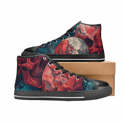 WOMEN'S Marble Skull High Top Canvas Vivid Custom Sneakers