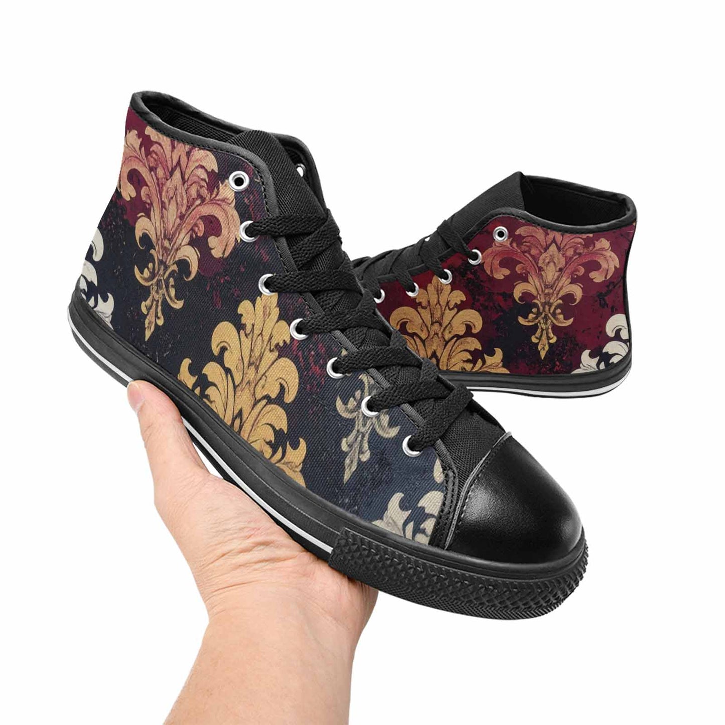 MEN'S Damask Ornamental Wallpaper High Top Canvas Grunge Custom Sneakers