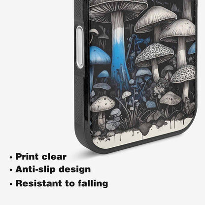 iPhone 16 Plus Case — Mushrooms General Black Blue Ink Mushrooms, Custom Designed Case Cover