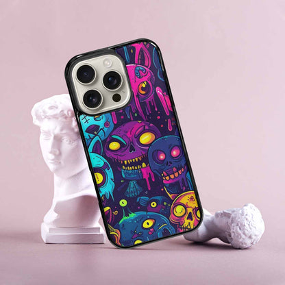 iPhone 16 Pro Case — Mixed Toxic Glow Creature Pattern Hundreds, Custom Printed Phone Case