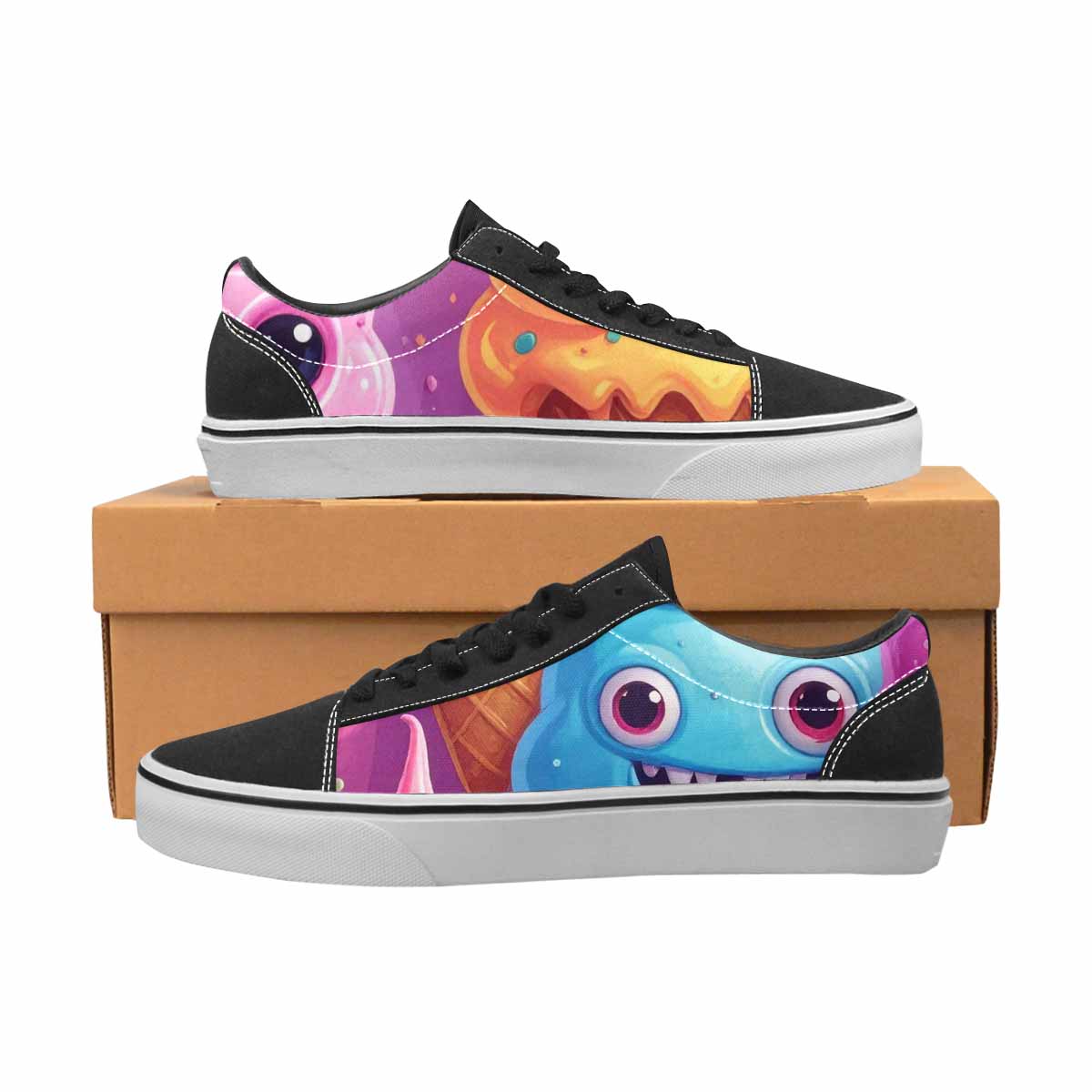 MEN'S Melting Icecream Cone Monster Canvas Lace-Up Vibrant Chaos Custom Shoes