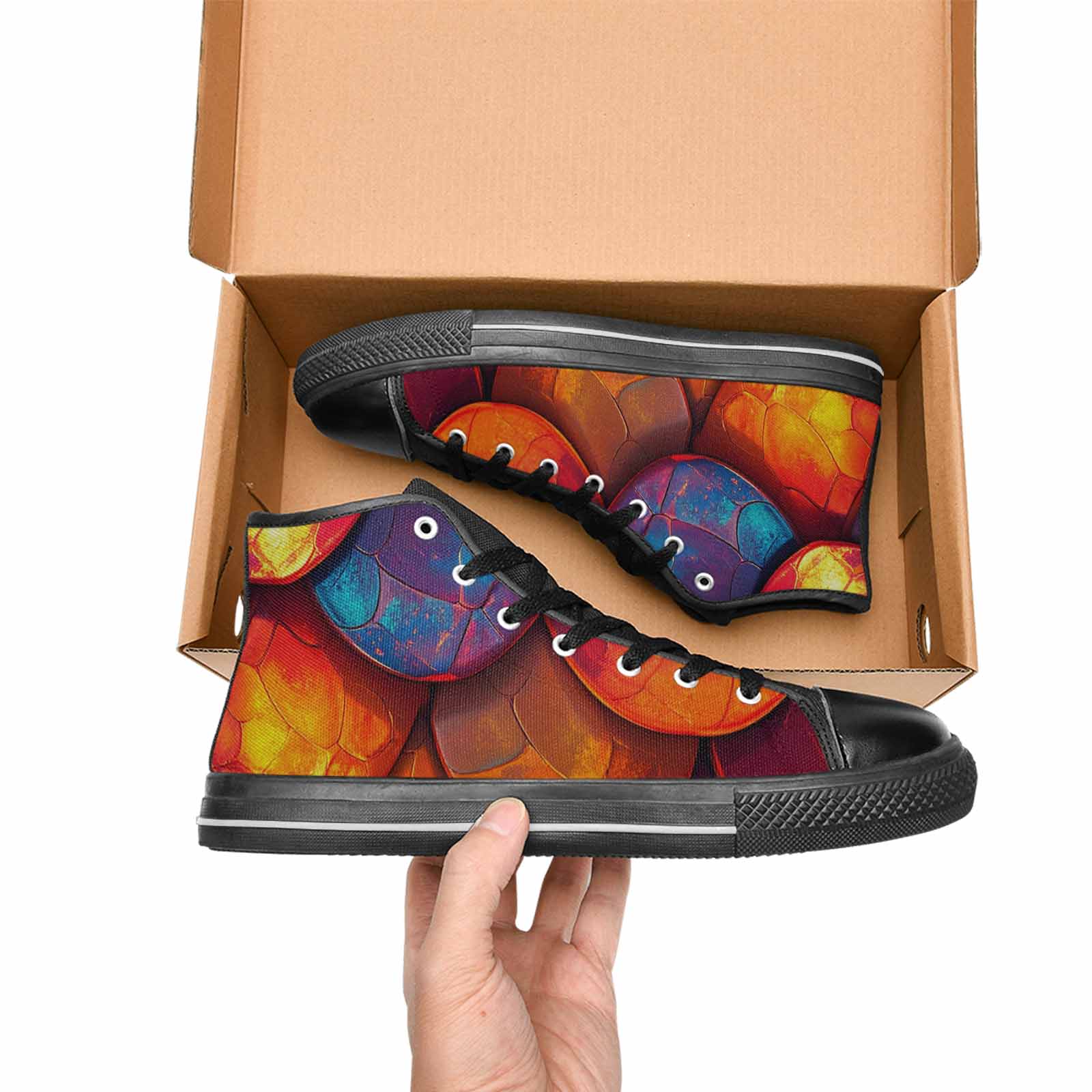 WOMEN'S Dark Snake Print High Top Canvas Neon Fantasy Custom Sneakers