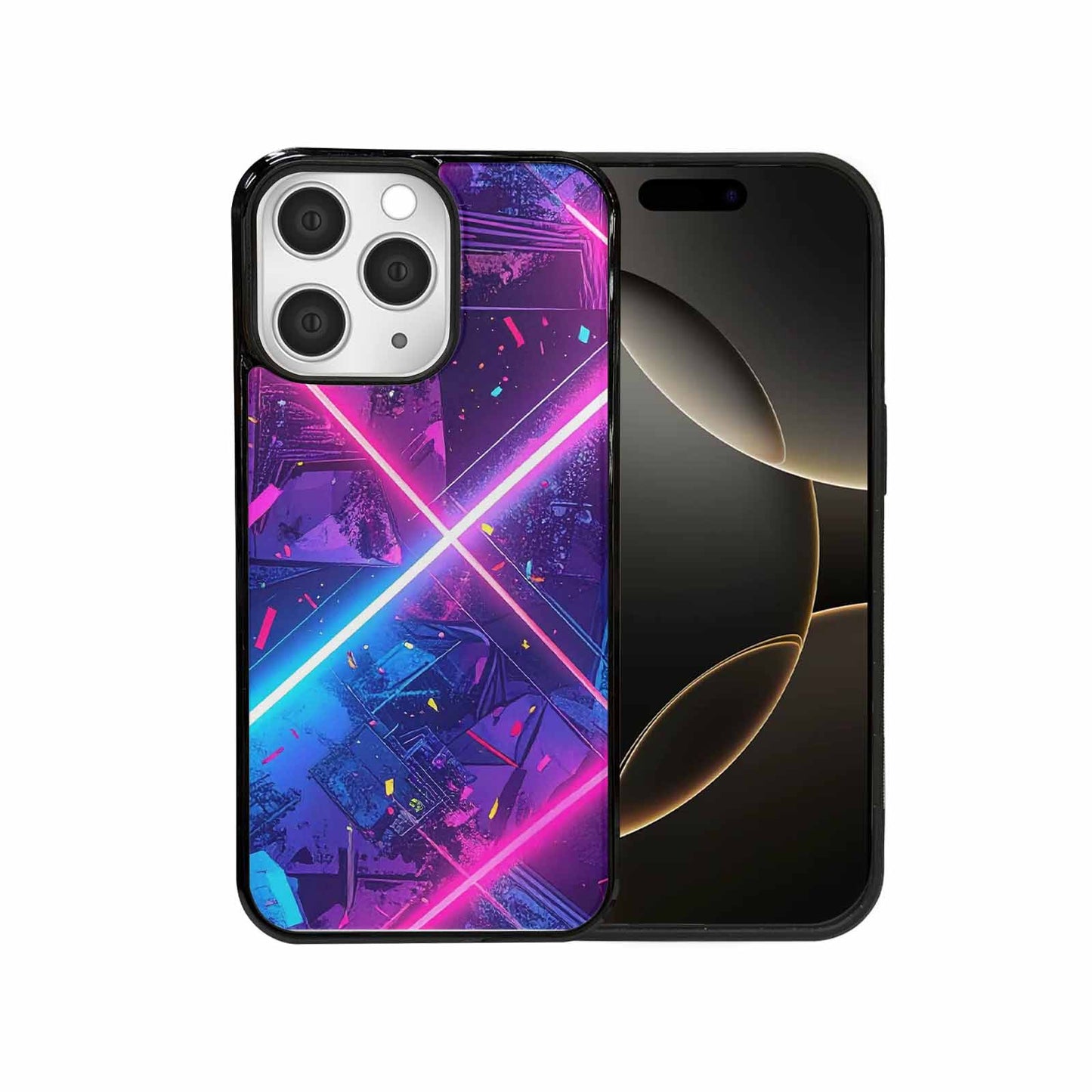 iPhone 15 Pro Max Case — Neon Grid Confetti, Custom Art Phone Cover