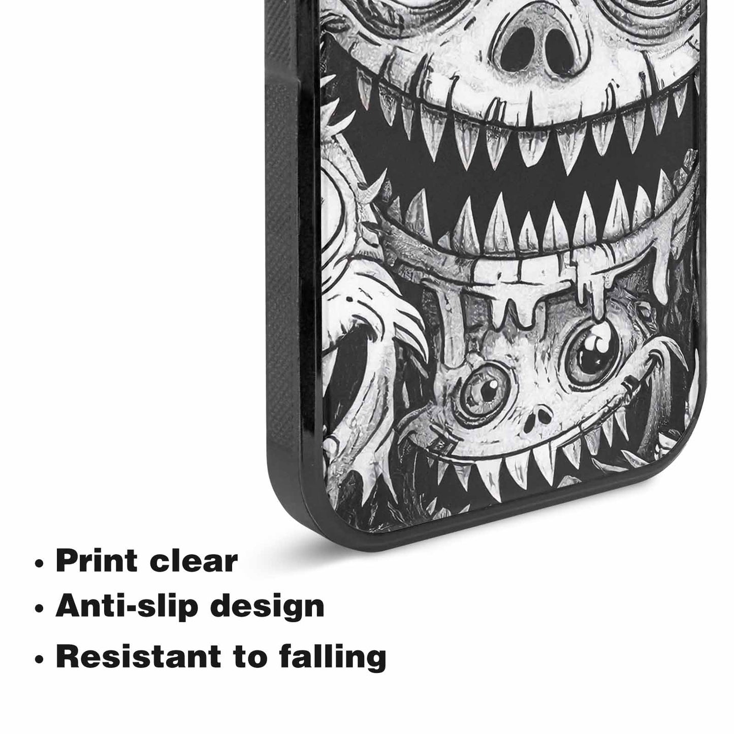 iPhone 15 Plus Case — Black And White Monster Face Collage, Custom Phone Case
