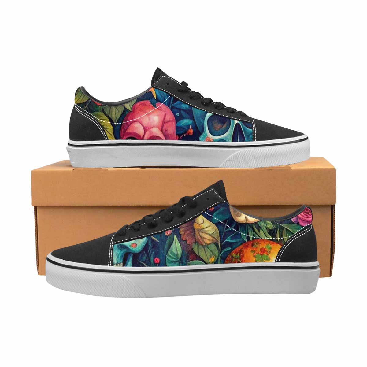 WOMEN'S Skulls  Botanical Skulls Lace-Up Canvas Cottagecore Custom Sneakers