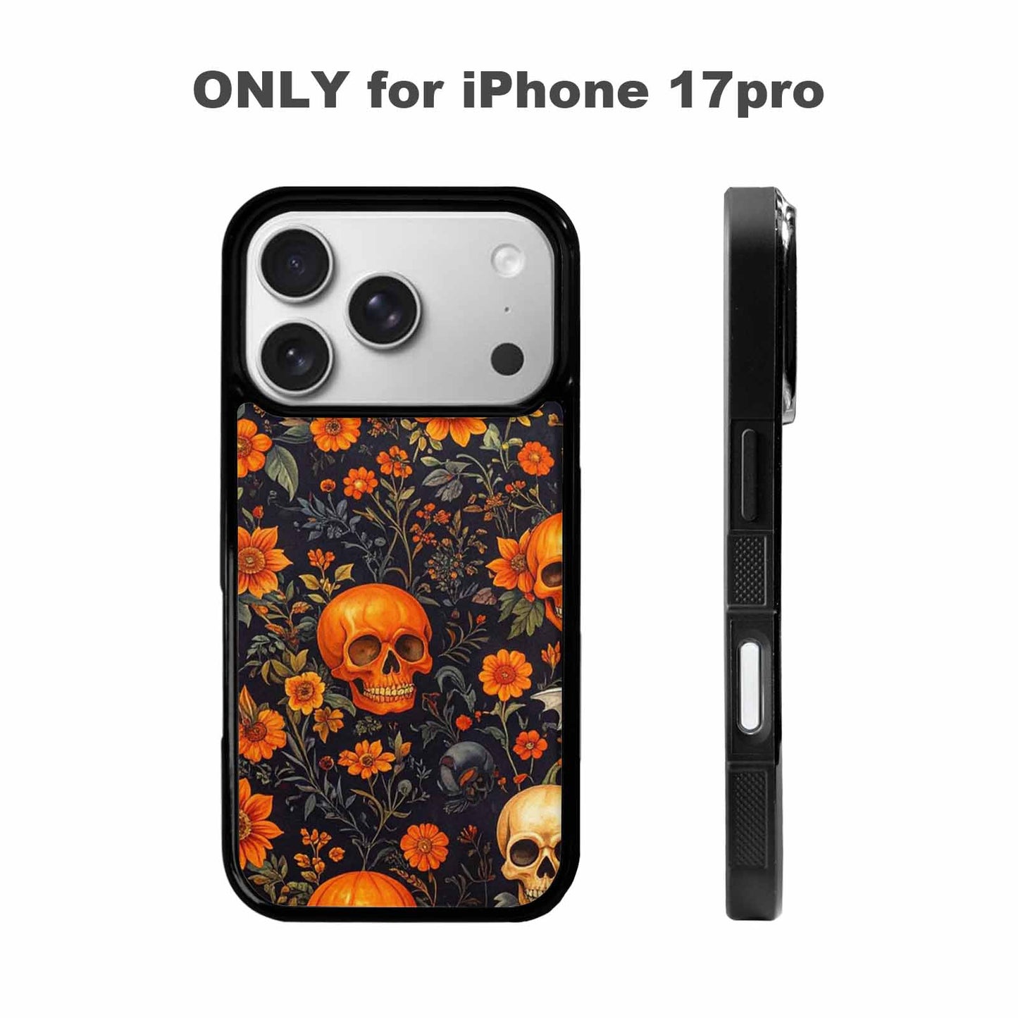 iPhone 17 Pro Case — Skulls Halloween Orange Black Small Gothic, Custom Phone Case