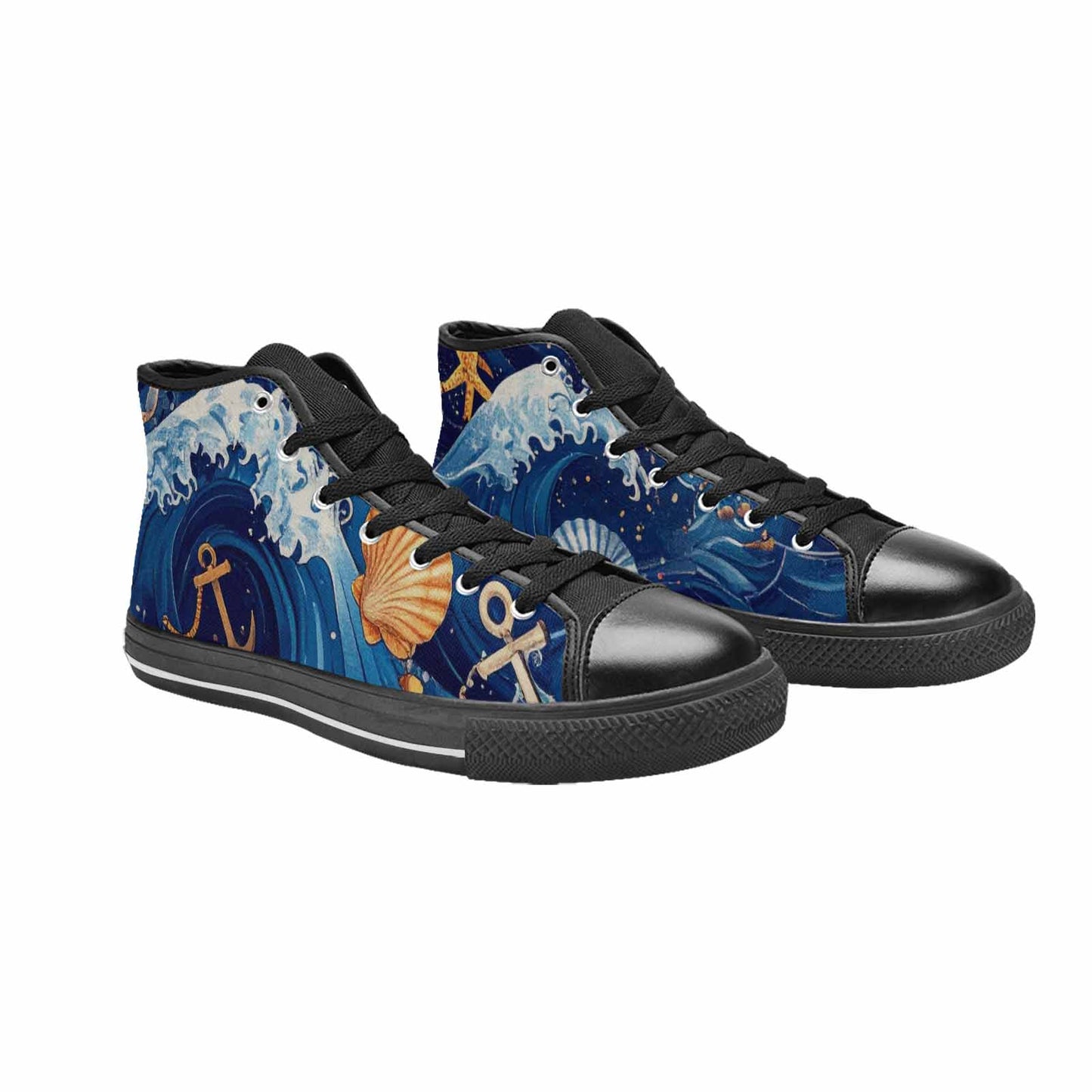 MEN'S Ocean Wave High Top Canvas Aesthetic Custom Sneakers
