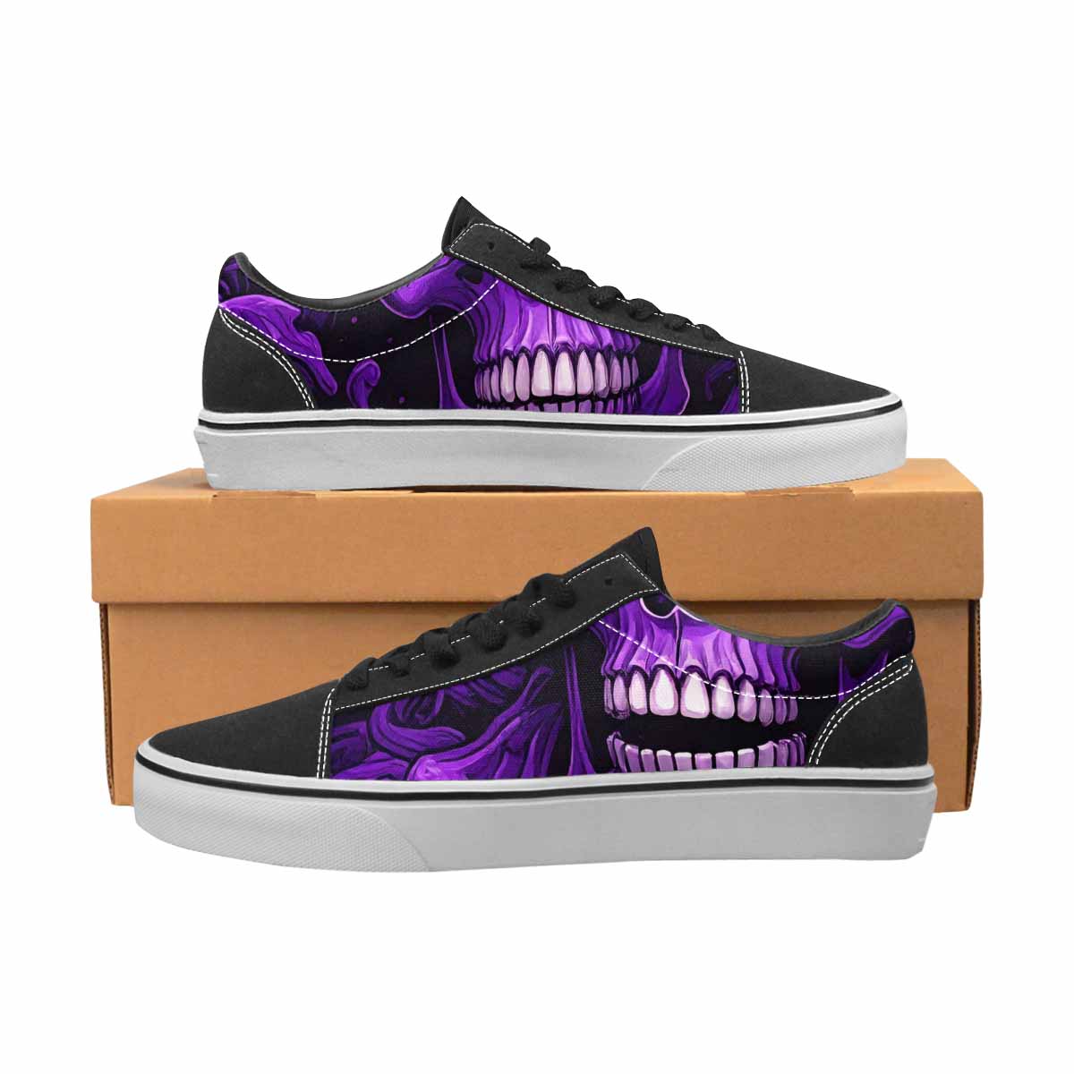 WOMEN'S Monochrome Purple Skeletons × Lace-Up Canvas Dark Academia Sneakers