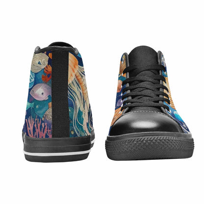 MEN'S Fish Scale Coral High Top Canvas Wallpaper Art Sneakers