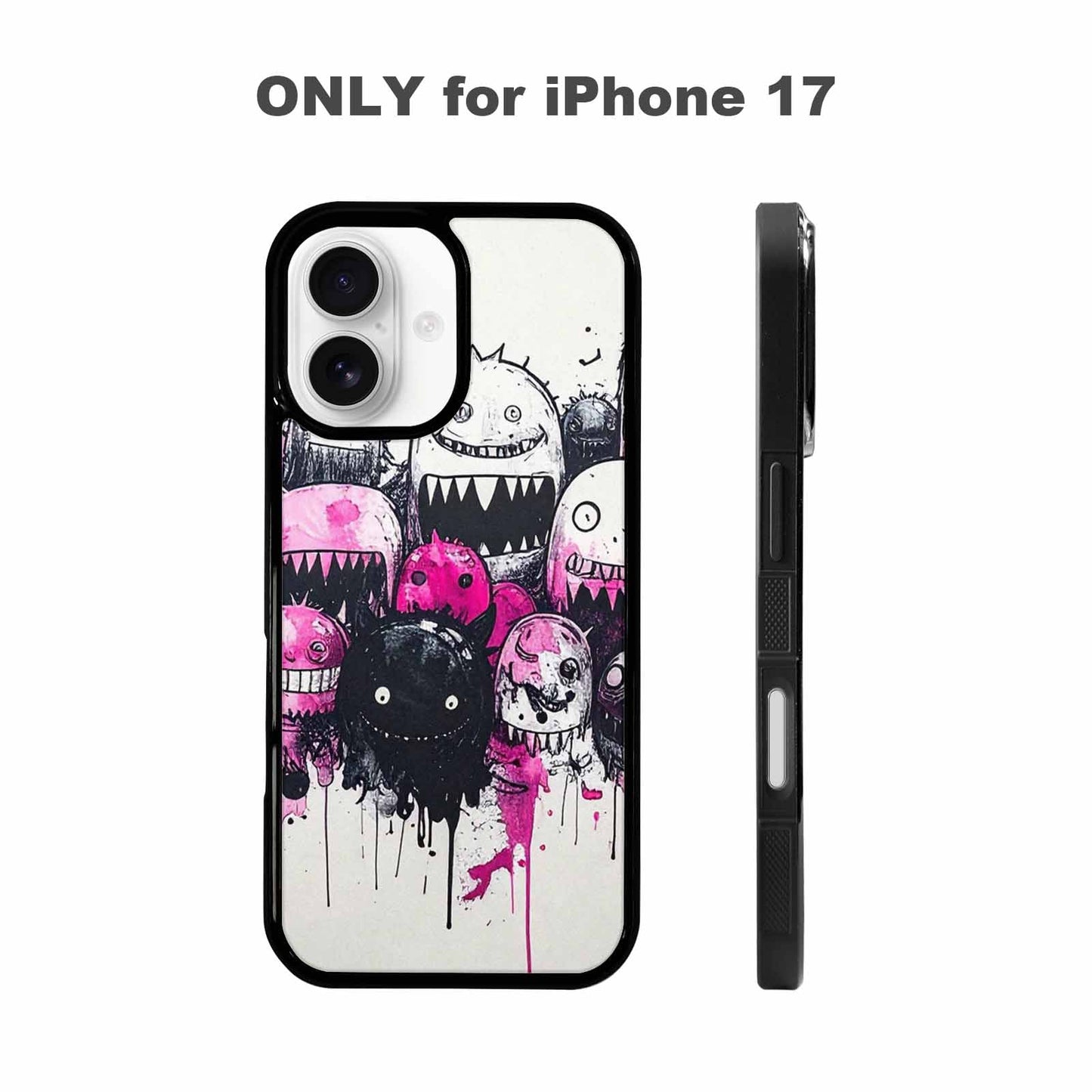 iPhone 17 Case — Black &amp; Pink Ink Cartoon Cute, Custom Designed Case Cover
