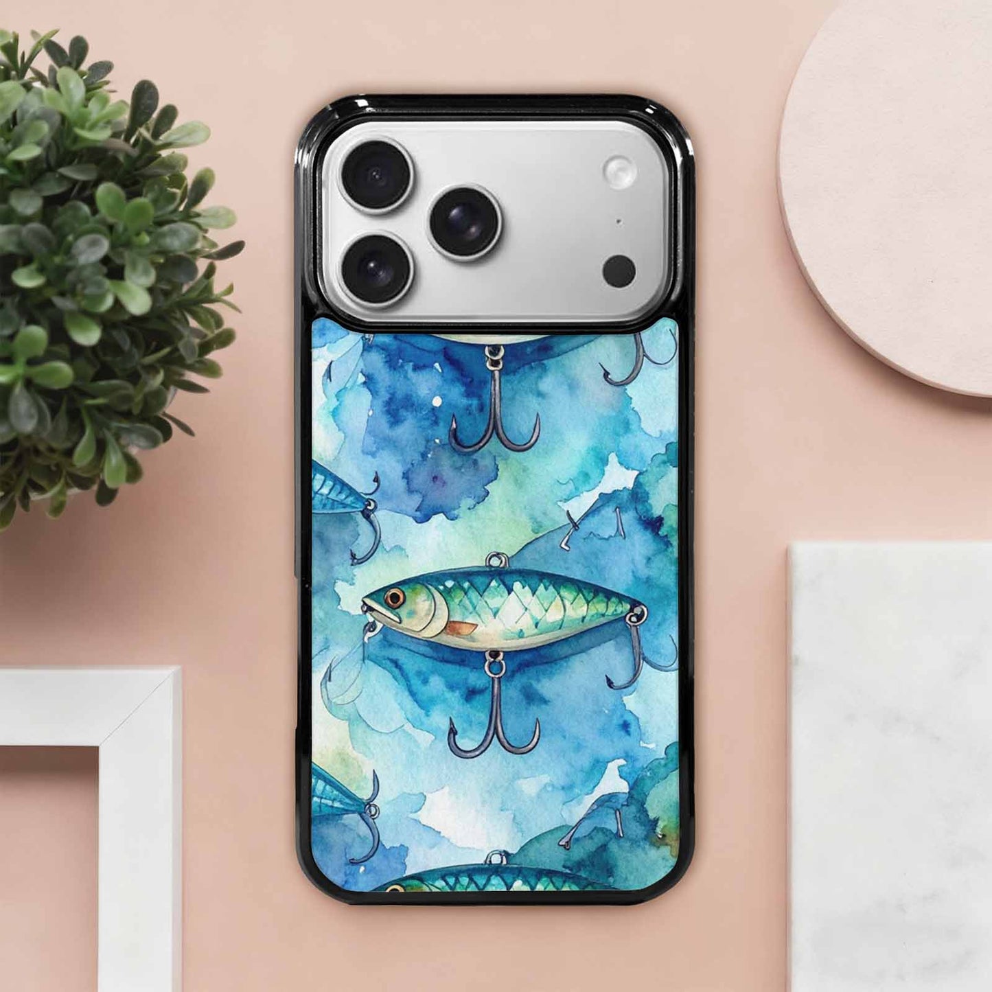 iPhone 17 Pro Max Case — Fishing Lure And Hook Watercolor Abstract, Custom Art Phone Cover