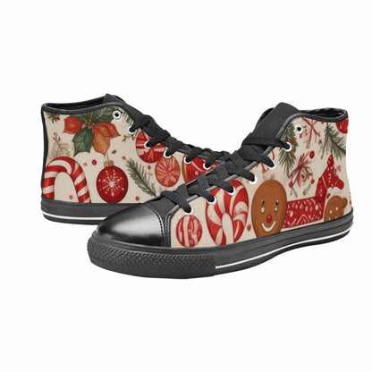 WOMEN'S Christmas Holly Snowflake High Top Canvas Grunge Custom Shoes
