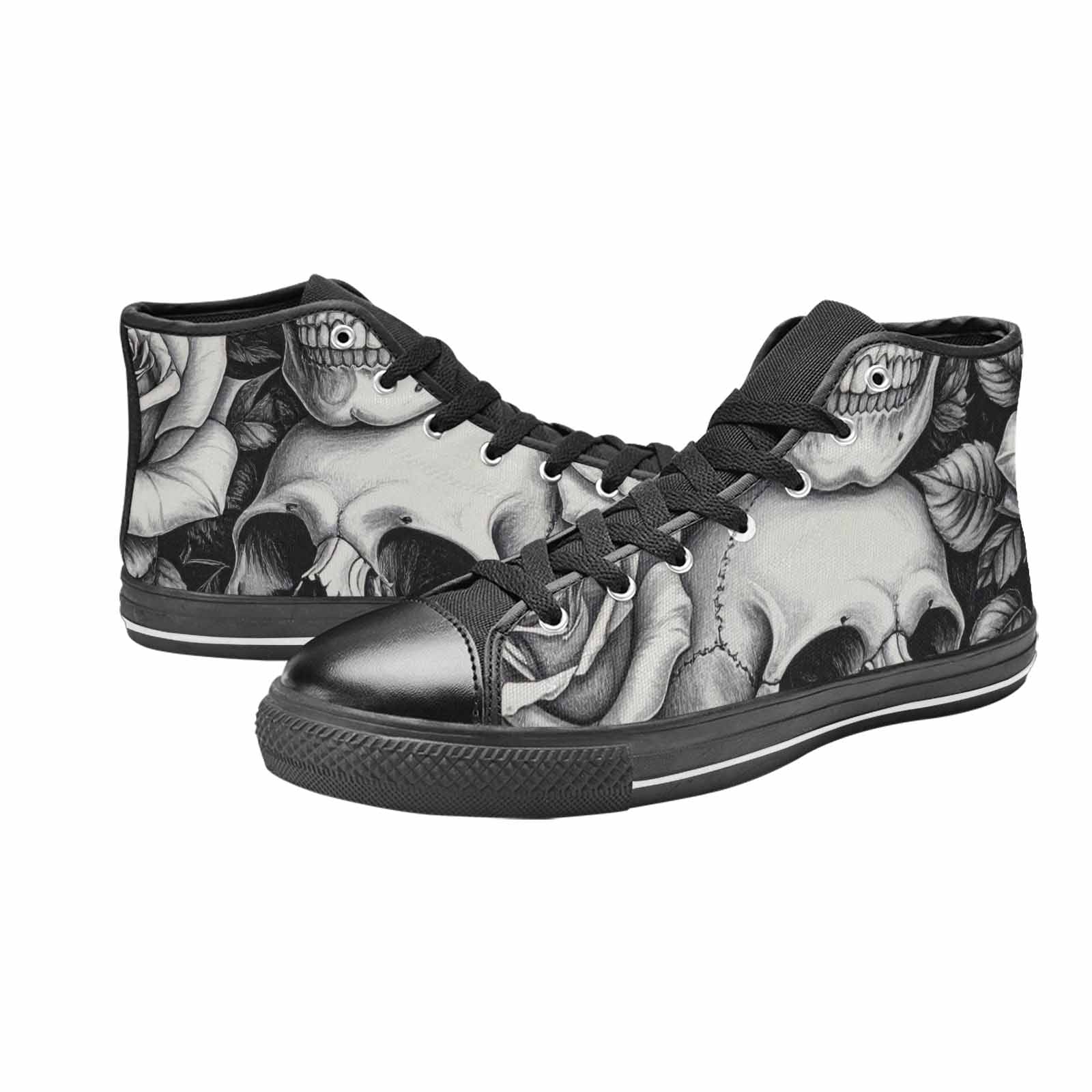 MEN'S Skulls Roses Pen Ink High Top Canvas Grunge Shoes