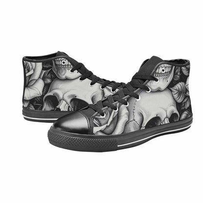 MEN'S Skulls Roses Pen Ink High Top Canvas Grunge Shoes