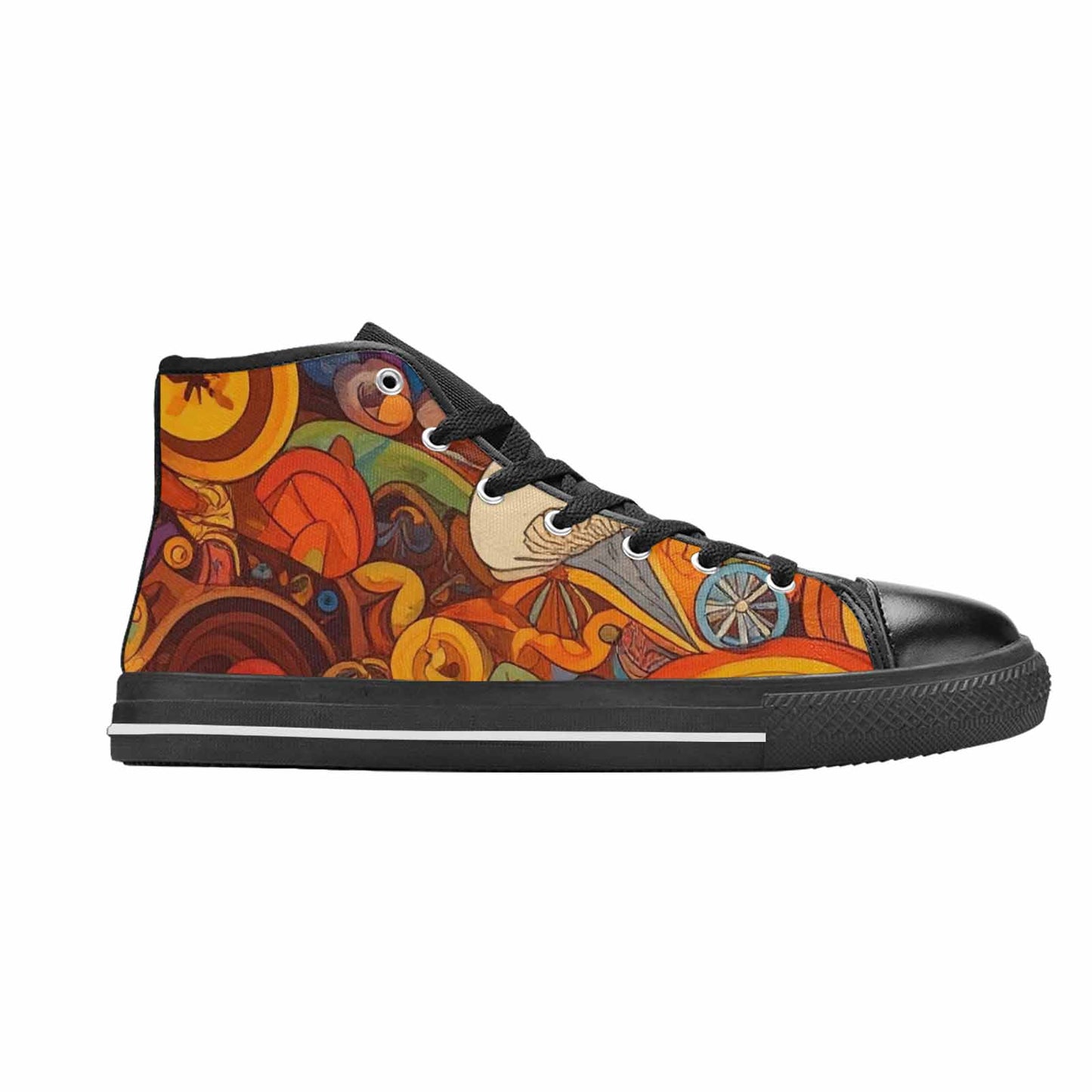 MEN'S Groovy 70S Peace High Top Canvas Vibrant Chaos Shoes