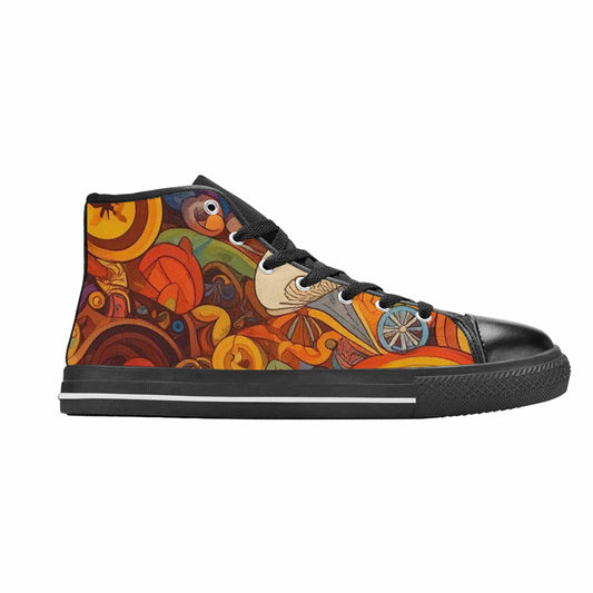MEN'S Groovy 70S Peace High Top Canvas Vibrant Chaos Shoes