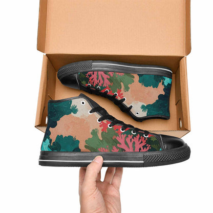 WOMEN'S Camo Coral Turquoise High Top Canvas Grunge Sneakers