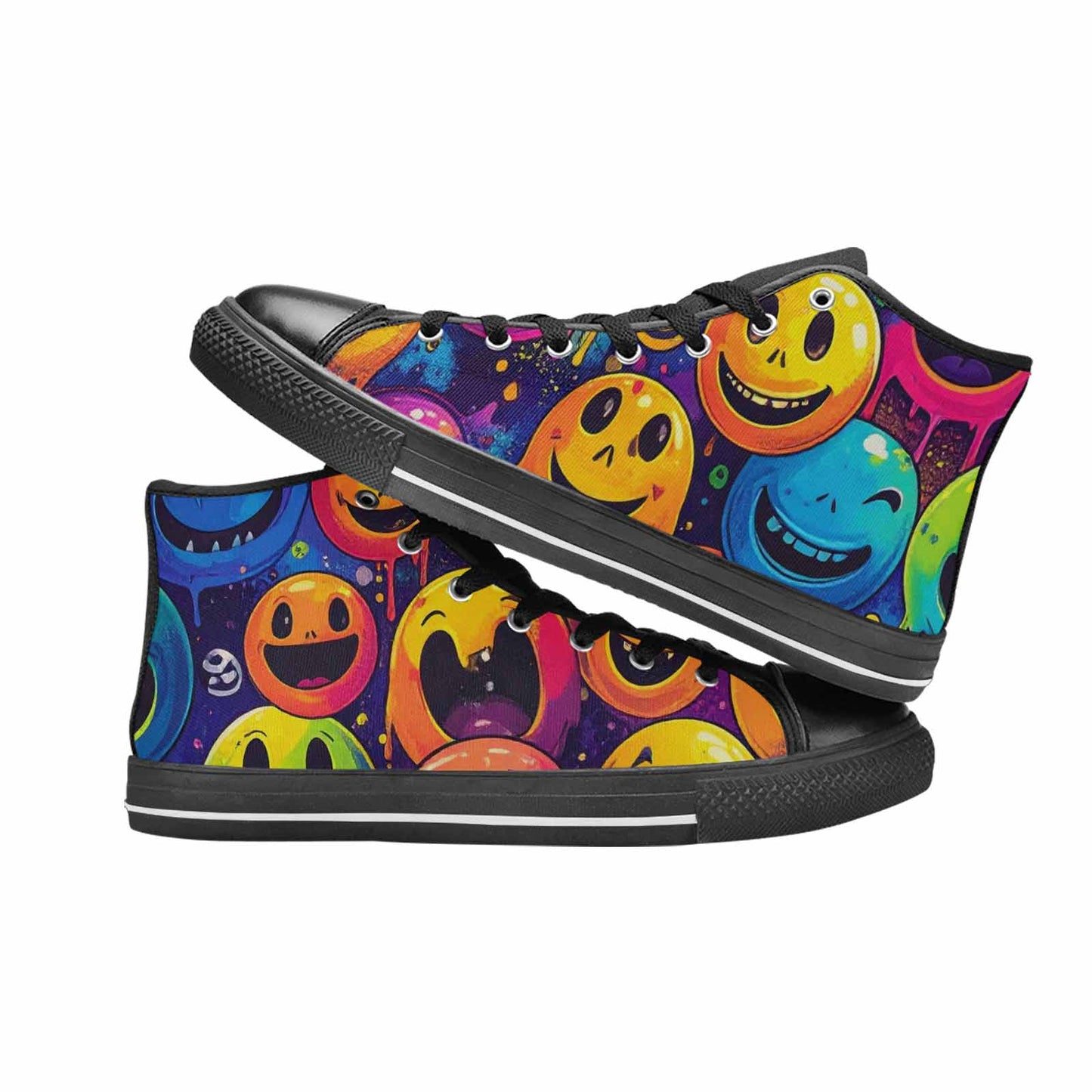 WOMEN'S Yellow Smiley Face High Top Canvas Dark Academia Sneakers