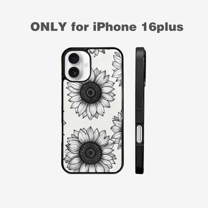 iPhone 16 Plus Case — Minimalist Line Art Sunflower, Custom Print Case Cover