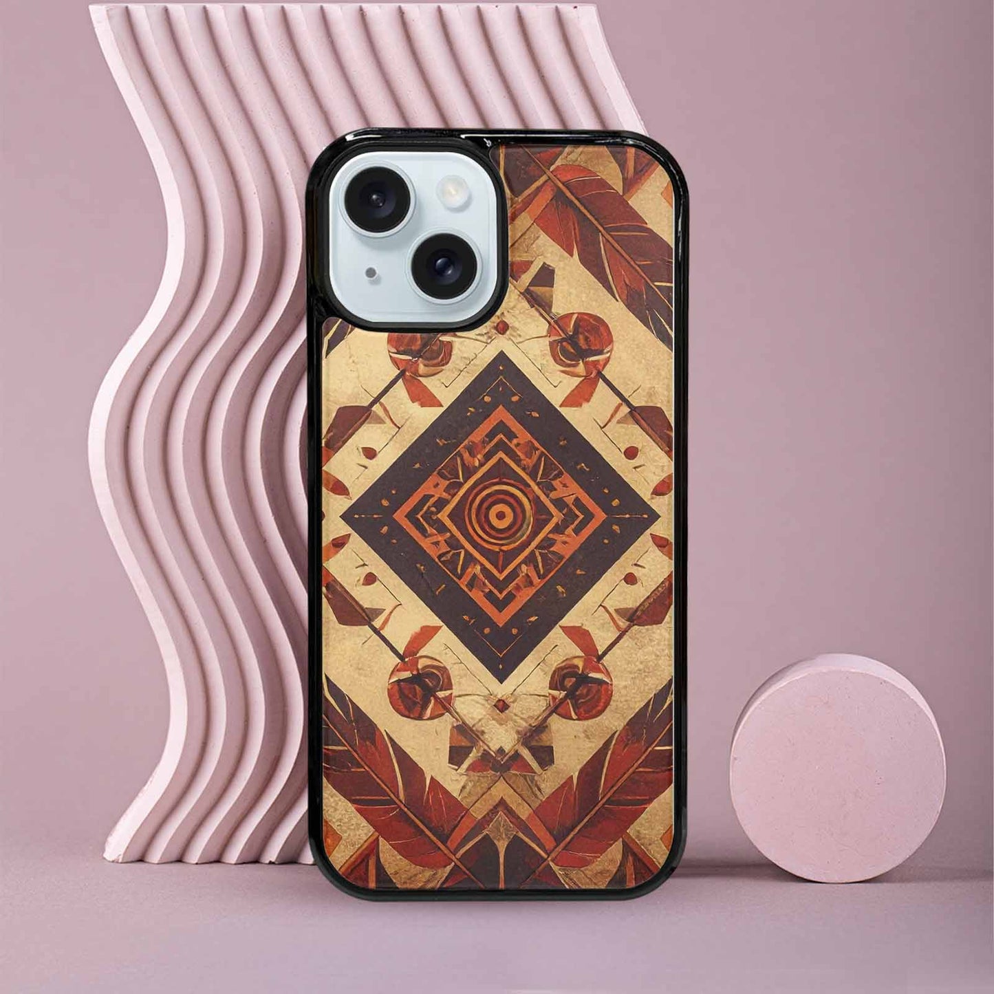 iPhone 15 Case — Native American Geometric Pattern Arrows Feathers, Customized Protective Case