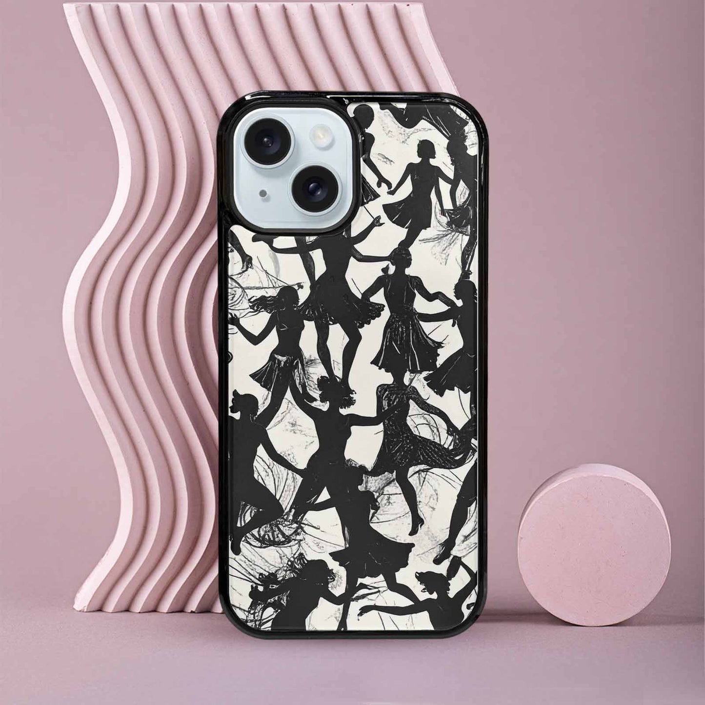 iPhone 15 Case — Bold Dancing Figure Line Art Pattern, Custom Designed Case Cover