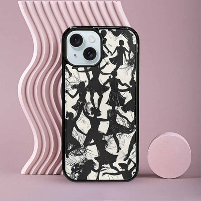 iPhone 15 Case — Bold Dancing Figure Line Art Pattern, Custom Designed Case Cover