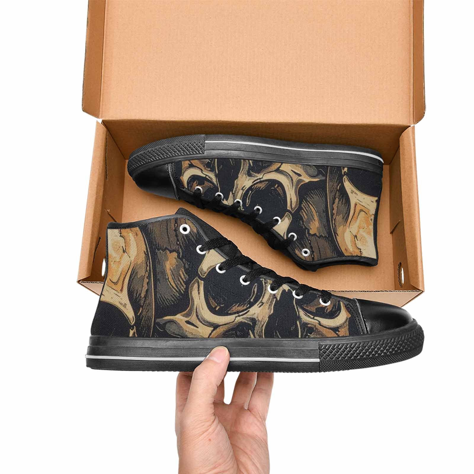 WOMEN'S Skulls Roses Bold Pen Ink High Top Canvas Aesthetic Sneakers