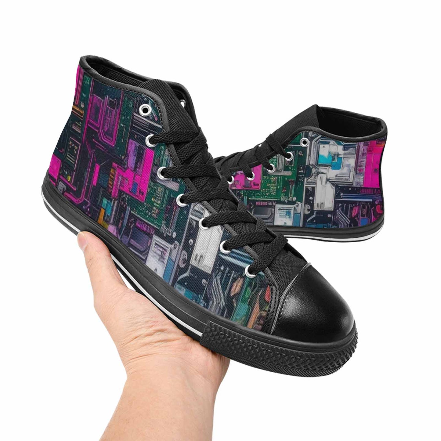WOMEN'S Circuit Board Cyberpunk High Top Canvas Vibrant Chaos Sneakers