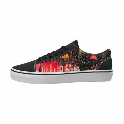 WOMEN'S Mushrooms Black & Red Ink Canvas One Of A Kind Cottagecore Customized Sneakers