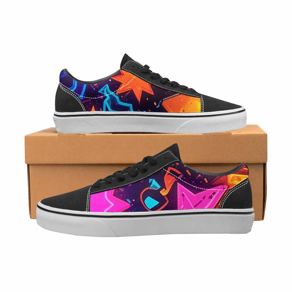 WOMEN'S 80s Retro Motif Lace-Up Canvas Vibrant Chaos Sneakers