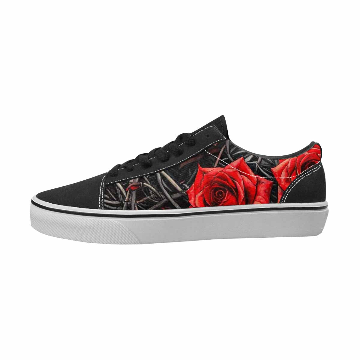 WOMEN'S Barbed Wire Black & Red Ink Canvas Artist-designed Kaleidoscope Custom Streetwear Shoes